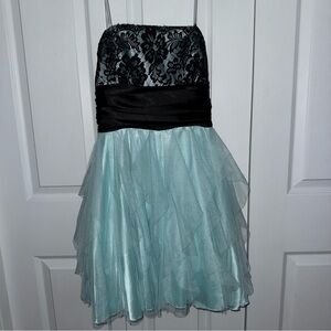 Deb Black and‎ Aqua Strapless Dress Juniors size small Fairycore Dance Formal
